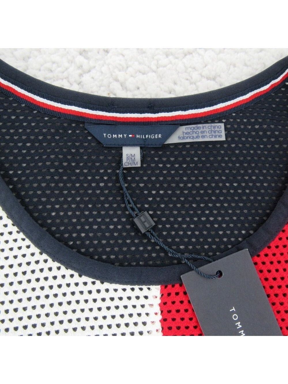 Tommy Hilfiger Swim Dress Cover-Up Mesh Navy Blue Red White Size S/M NEW $78 - Picture 10 of 13